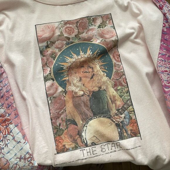 Blue Velvet Womens Upcycled Poncho Top Sz Large XL Pink Dolly Parton Kantha Boho - Picture 6 of 8